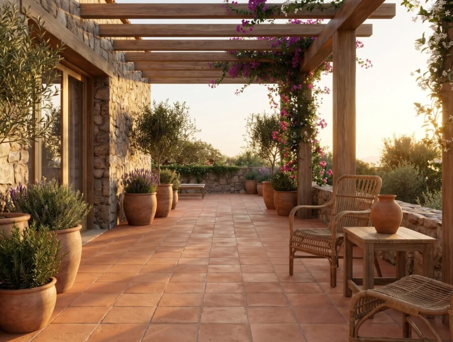 terraza rústica con piso de arcilla